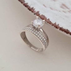 Срібна каблучка подвійна з білими фіанітами різного розміру