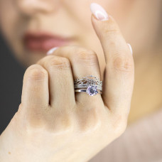 Срібна каблучка подвійна з фіанітом