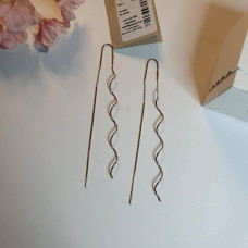 Wide stretch earrings made of silver with gilding Waves without stones
