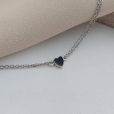 Браслет срібний тонкий ланцюжок з підвіскою сердечком і чорною емаллю