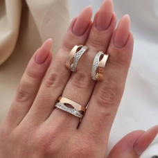 Silver set: ring and earrings with gold plates and cubic zirconia