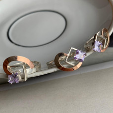 Silver set: ring and earrings with gold and cubic zirconia
