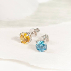 Сережки пусети срібні з жовтим та блакитним фіанітами