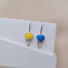 Сережки срібні Сердечка з жовтою та блакитною емаллю
