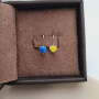 Сережки срібні Сердечка з жовтою та блакитною емаллю
