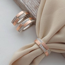 Silver set: ring and earrings with gold soldering and white cubic zirconia