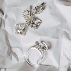 Women's silver set: ring, earrings and pendant with gold plates
