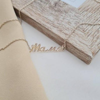 Кольє срібне тонкий ланцюжок і підвіска слово Мама з білими фіанітами 2.72