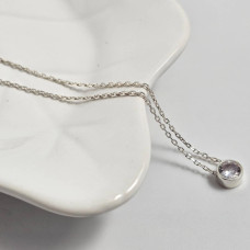 Silver chain necklace with round white cubic zirconia pendant