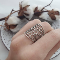 Каблучка срібна широка ажурна