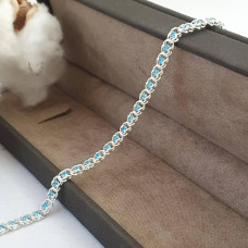 Браслет срібний з блакитними цирконами Арабський Бісмарк легкий, 19.5 см