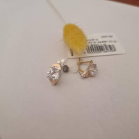 Сережки срібні з золотими накладками та круглим фіанітом