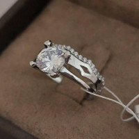 Каблучка срібна подвійна з великим фіанітом