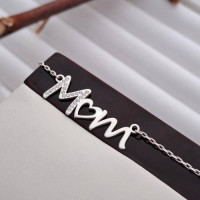 Срібне кольє Mom з білими фіанітами