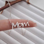 Срібне кольє Mom з білими фіанітами