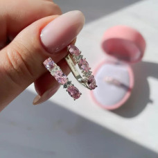 Срібні сережки з рожевими фіанітами