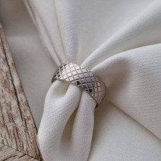 Silver wide wedding ring with pattern, rhodium plated