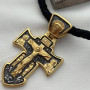 Комплект хрестик срібний з чорнінням і позолотою та плетений шнурок з охоронним написом чоловічий