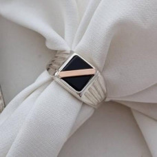 Silver ring with gold soldering and onyx for men