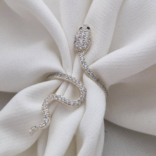 Каблучка срібна Змія незамкнута з білими та чорними фіанітами