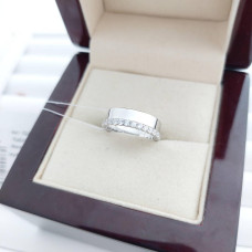 Срібна каблучка подвійна під обручку з великим цирконом