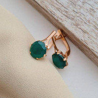 Сережки золоті із зеленими круглими агатами класичні 4.93