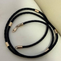 Кольє шкіряне із золотими вставками чорне