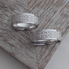 Silver wedding rings with ornament rhodium plated pair