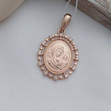 Ладанка золота Діва Марія та немовля Іісус форма овал з білими фіанітами