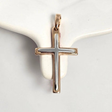 Хрестик золотий комбінований біле та жовте золота гладкий без розп'яття