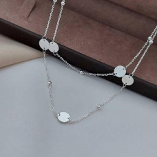 Silver double necklace chain with coin pendants and silver beads