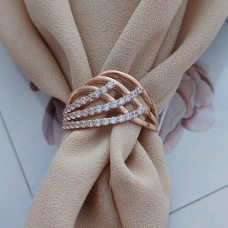 Каблучка золота з білими круглими фіанітами широка