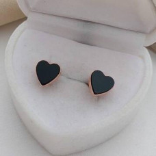 Gold-plated silver earrings with a heart and black onyx