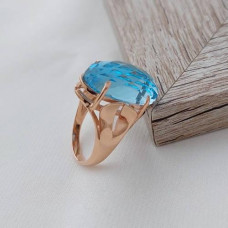 Каблучка золота класична з натуральним топазом блакитний овал