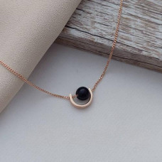 Кольє золоте тонкий ланцюжок з намистиною чорного авантюрину