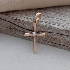 Хрестик золотий маленький з одним білим фіанітом під ланцюжок або шнур