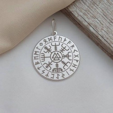 Silver token Vegvisir runic compass with blackening