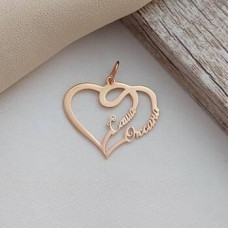 Gilded pendant heart with the names Sasha and Oksana without stones
