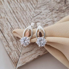 Сережки срібні з золотими напайками та білим цирконом