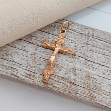 Хрестик золотий з розп'яттям і написом Врятуй і Збережи під ланцюжок або шнур 2.87