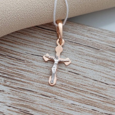 Хрестик золотий з білого та жовтого золота комбінований з розп'яттям 0.45