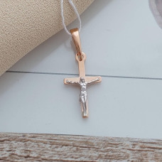 Хрестик золотий з білого та жовтого золота комбінований з розп'яттям натільний 0.42