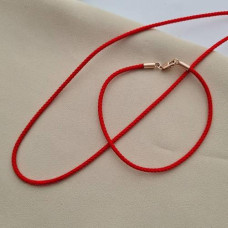 Комплект шнурок на шию і браслет червоні із золотими застібками 1.57