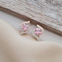 Срібні сережки із золотими напайками квадратними рожевими та білими цирконами
