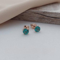 Сережки вкрутки золоті із зеленим круглим кварцом 1.58