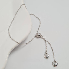 Браслет срібний тонкий ланцюжок з підвісками сердечками регульований