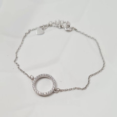 Браслет срібний тонкий ланцюжок з круглою підвіскою та білими фіанітами