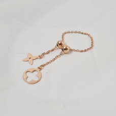 Каблучка регульована із золота із золотими намистинами та підвісками у вигляді клевера