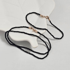 Комплект кольє і браслет із чорного агату із золотими застібками