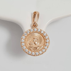 Ладанка золота з образом Божої матері та немовляти Ісуса кругла з білими фіанітами 2.27